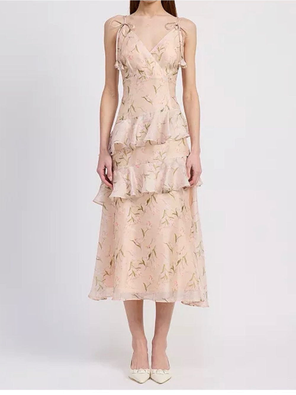 NWT En Saison Blush Floral Tiered Midi Dress